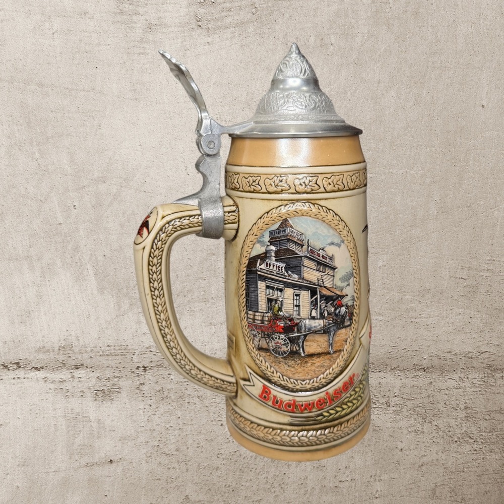 Vtg Budweiser Handcrafted 9.5" Pewter‎ Lid Beer Stein Limited Edition H Series